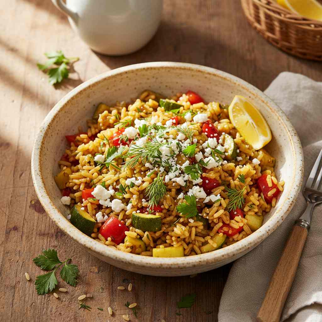 Halal Mediterranean Zucchini and Rice Pilaf Recipe Greek Style