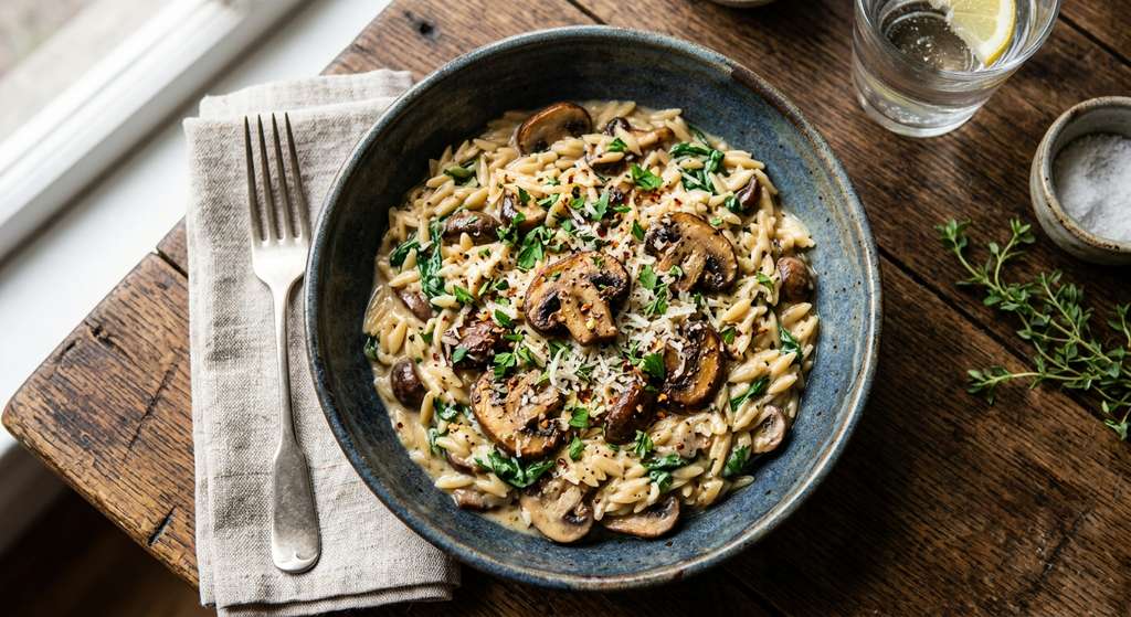 Halal One Pot Creamy Mushroom Orzo (Vegetarian)