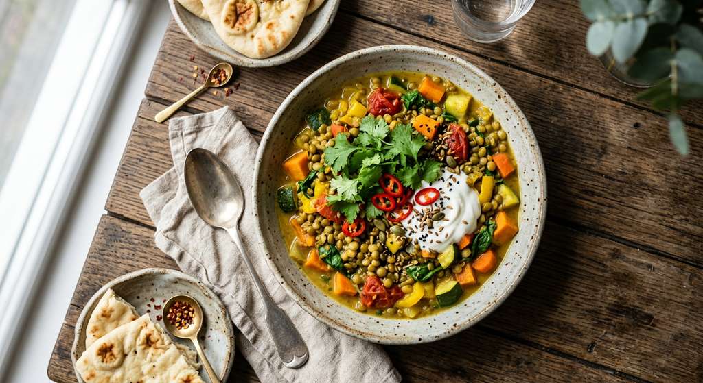 Halal One Pot Green Lentil Vegetable Curry (Mild)