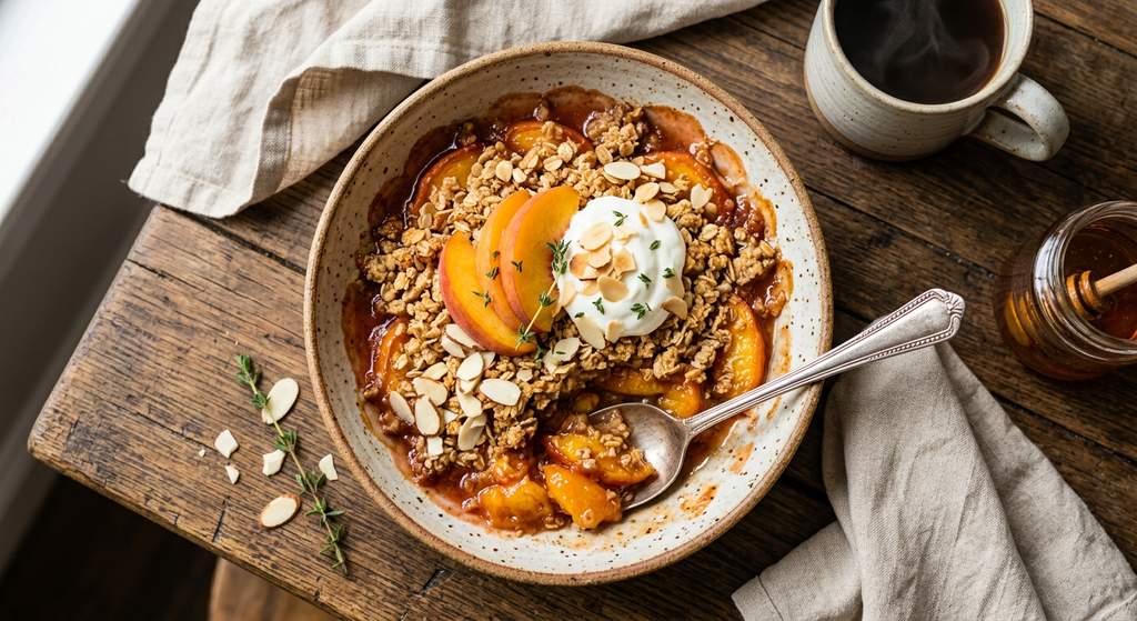 Halal Oven Baked Peach Almond Breakfast Crumble Recipe
