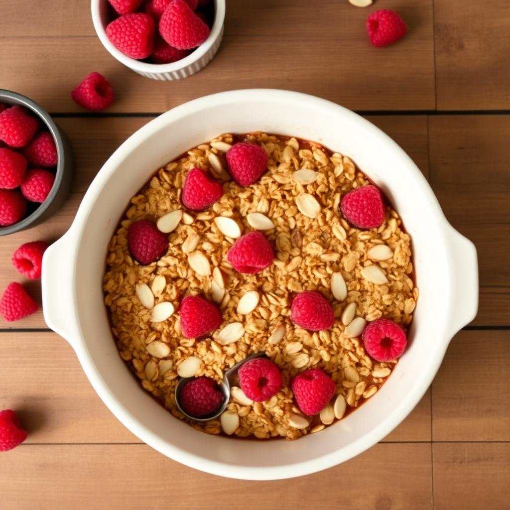 Halal Oven Baked Raspberry Almond Oatmeal Bake Recipe