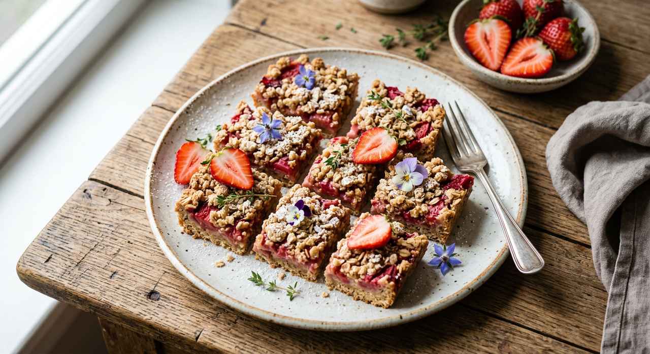 Halal Oven Baked Strawberry Rhubarb Breakfast Bars Recipe