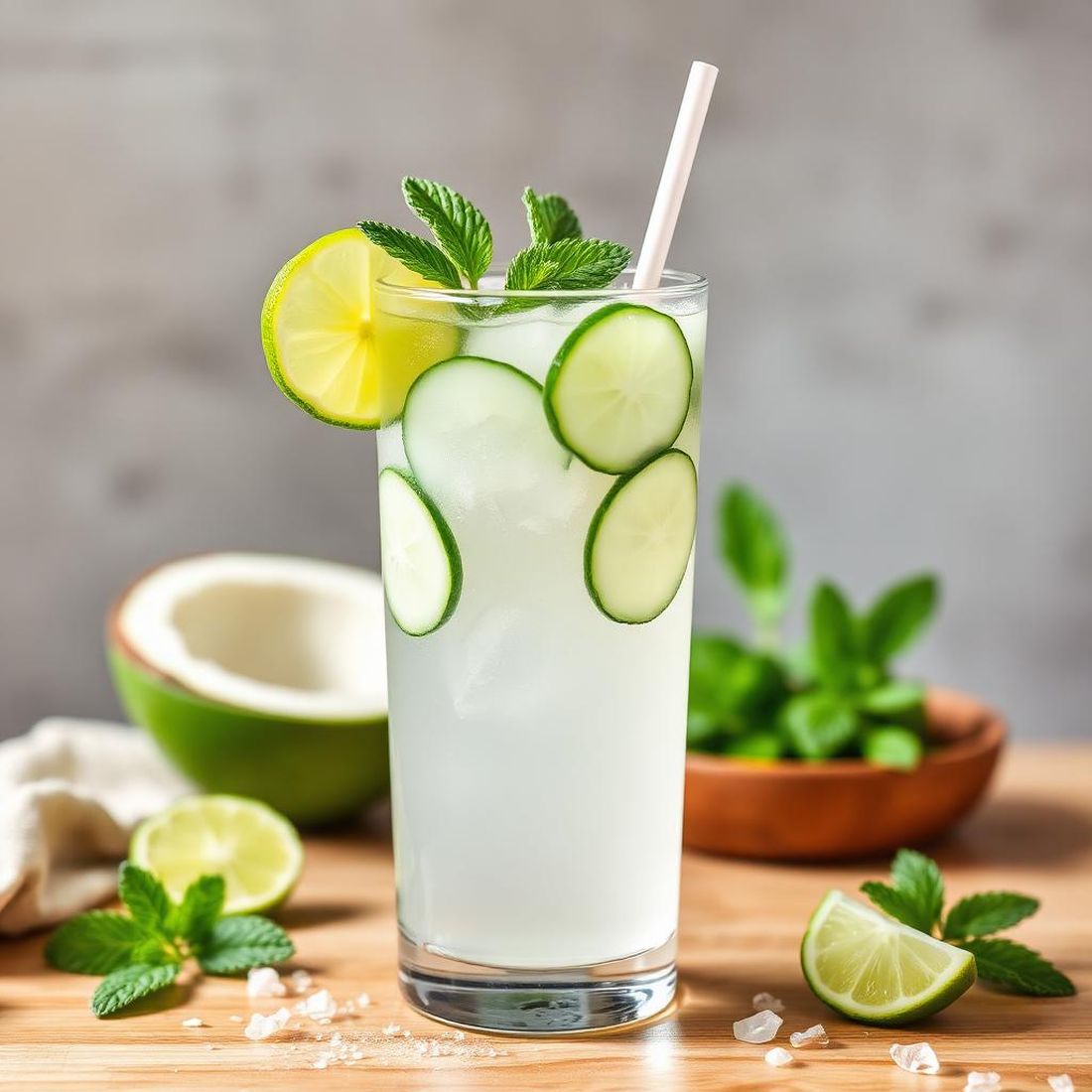 Halal Refreshing Cucumber Lime Coconut Water Recipe