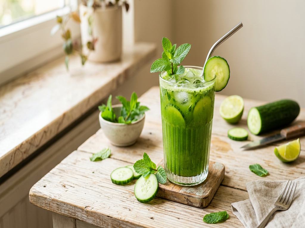 Halal Refreshing Cucumber Mint Green Juice Recipe