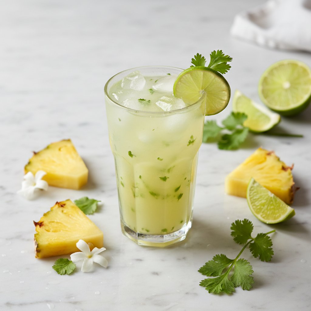 Halal Refreshing Pineapple Cilantro Lime Drink