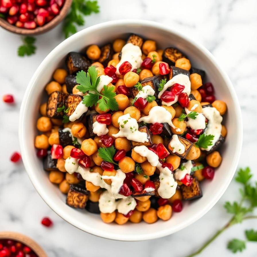 Halal Roasted Eggplant Chickpea Salad