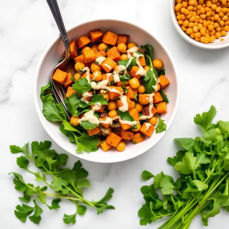 Halal Roasted Sweet Potato Chickpea Salad