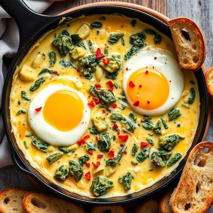 Halal Easy Spinach Artichoke Breakfast Dip with Eggs Recipe