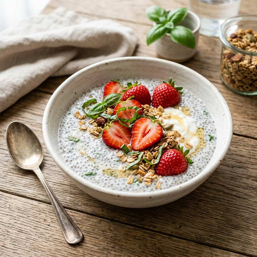 Halal Healthy Strawberry Basil Breakfast Chia Pudding Recipe