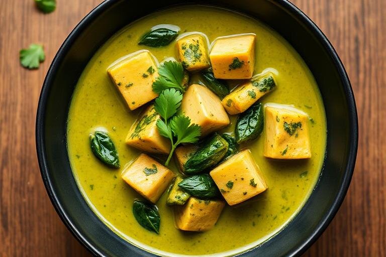 Halal Tofu and Spinach Curry (Indian, Coconut Milk)