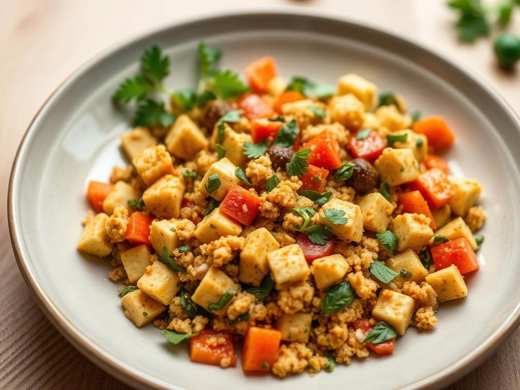 Halal Tofu Vegetable Breakfast Scramble