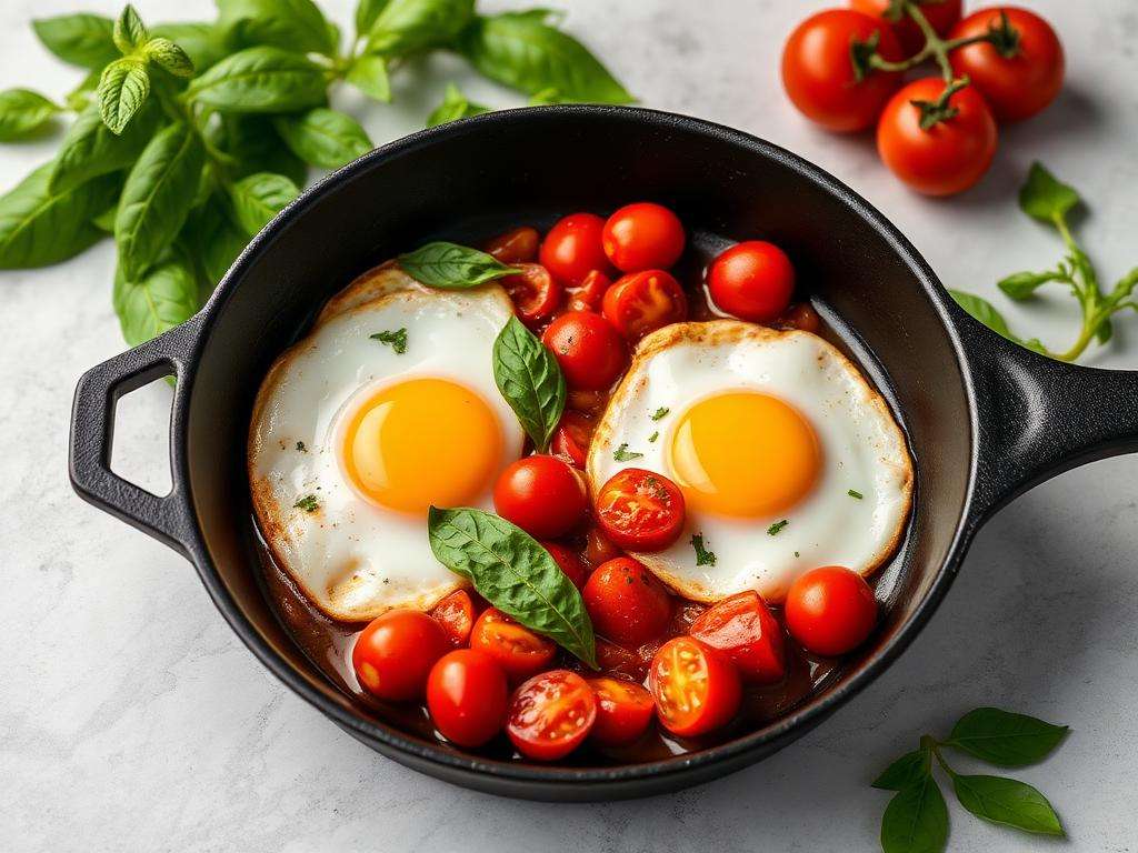 Halal Easy Tomato Basil Egg Skillet Recipe