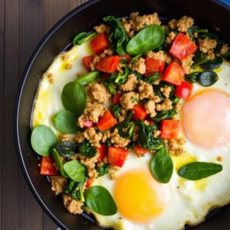 Halal High Protein Turkey and Spinach Breakfast Skillet Recipe