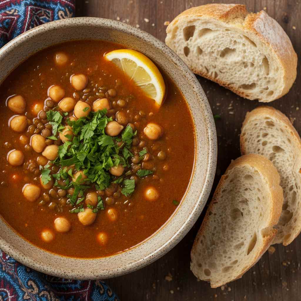 Halal Vegetarian Harira Soup (Moroccan Chickpeas Lentils)