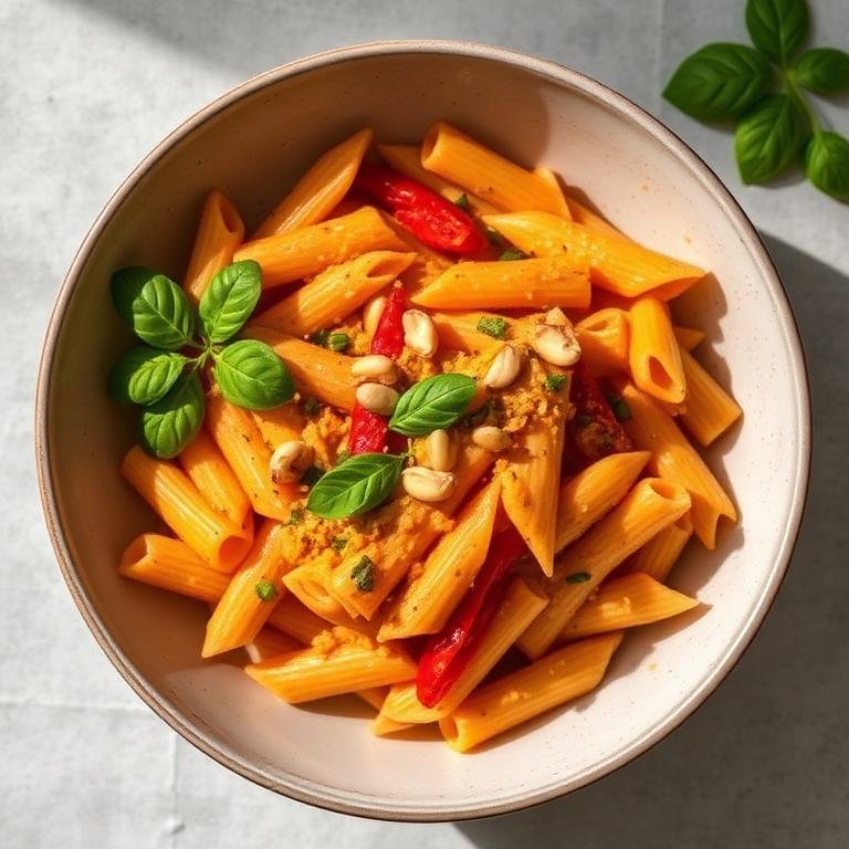 Halal Vegetarian Roasted Red Pepper Hummus Pasta