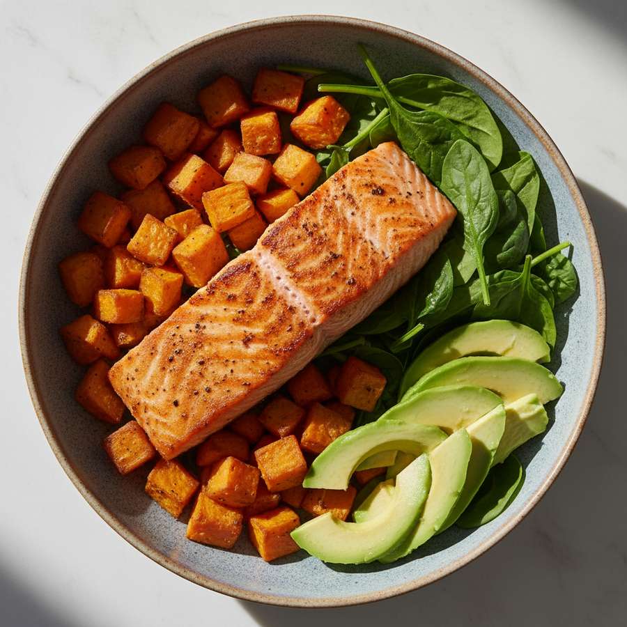Halal Whole30 Salmon Sweet Potato Bowl Recipe