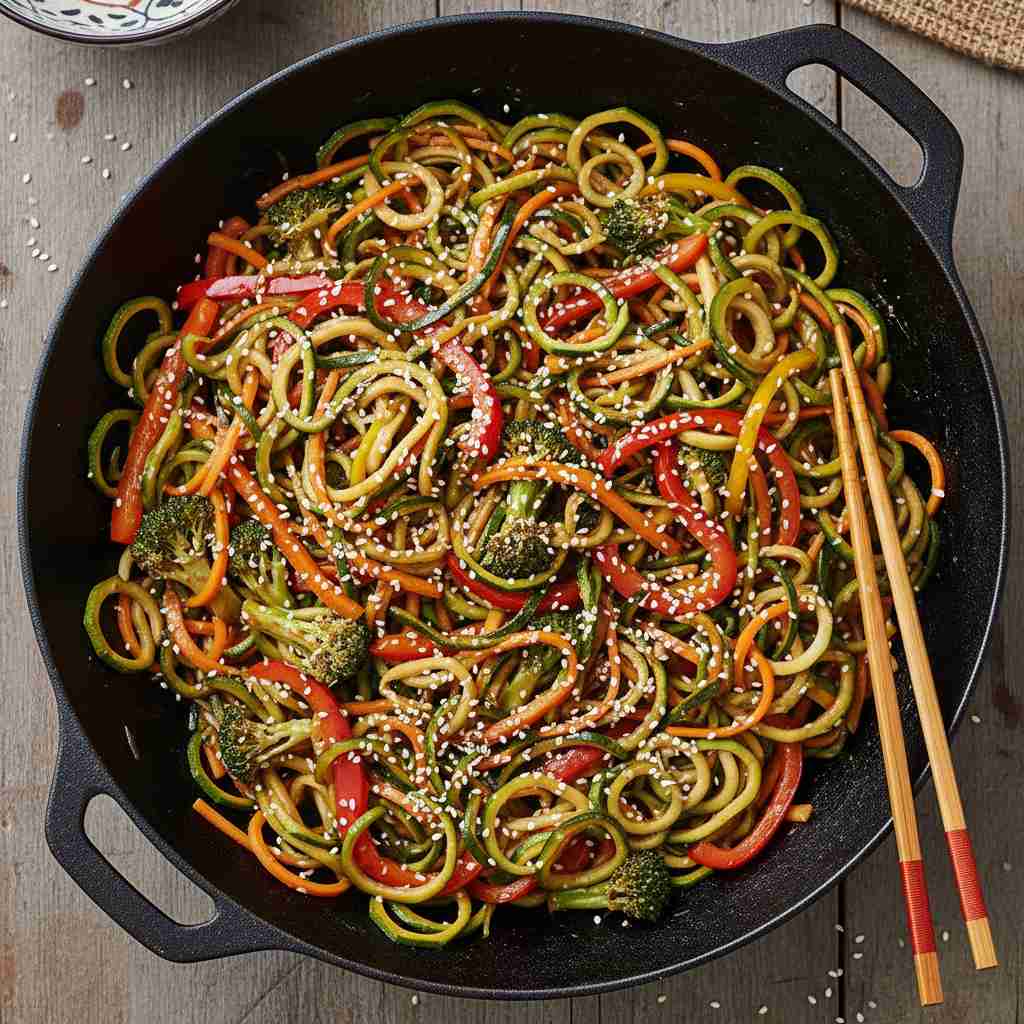 Halal Zucchini Noodle Vegetable Stir Fry (Halal Style)